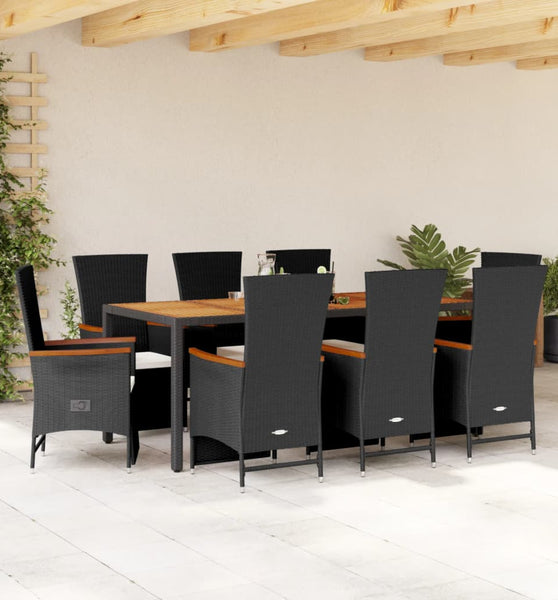 9-tlg. Garten-Essgruppe mit Kissen Schwarz Poly Rattan