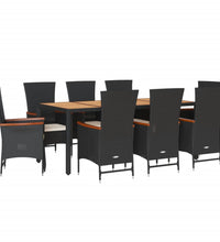 9-tlg. Garten-Essgruppe mit Kissen Schwarz Poly Rattan