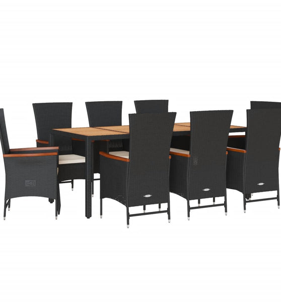 9-tlg. Garten-Essgruppe mit Kissen Schwarz Poly Rattan