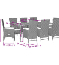 9-tlg. Garten-Essgruppe mit Kissen Schwarz Poly Rattan