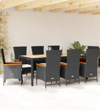 9-tlg. Garten-Essgruppe mit Kissen Schwarz Poly Rattan