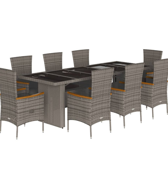 9-tlg. Garten-Essgruppe mit Kissen Grau Poly Rattan