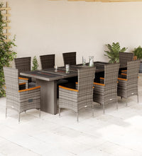 9-tlg. Garten-Essgruppe mit Kissen Grau Poly Rattan