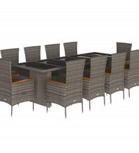 11-tlg. Garten-Essgruppe mit Kissen Grau Poly Rattan