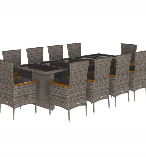 11-tlg. Garten-Essgruppe mit Kissen Grau Poly Rattan