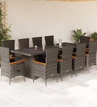 11-tlg. Garten-Essgruppe mit Kissen Grau Poly Rattan