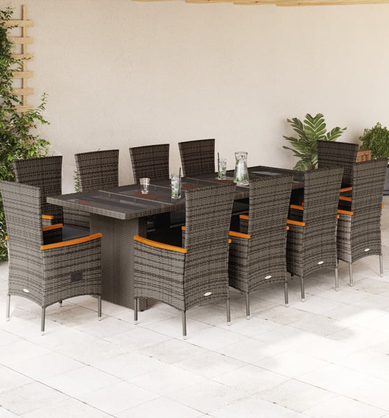 11-tlg. Garten-Essgruppe mit Kissen Grau Poly Rattan