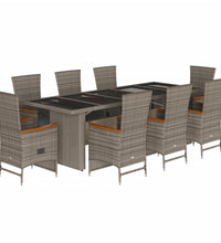 9-tlg. Garten-Essgruppe mit Kissen Grau Poly Rattan