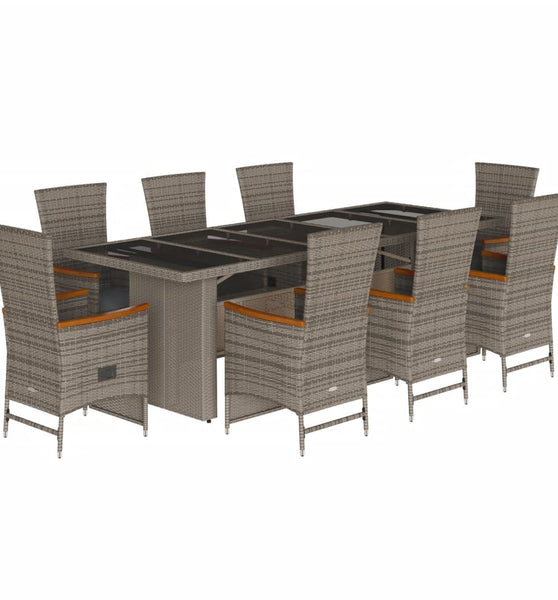 9-tlg. Garten-Essgruppe mit Kissen Grau Poly Rattan