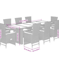 9-tlg. Garten-Essgruppe mit Kissen Grau Poly Rattan