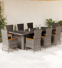 9-tlg. Garten-Essgruppe mit Kissen Grau Poly Rattan