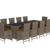 11-tlg. Garten-Essgruppe mit Kissen Grau Poly Rattan