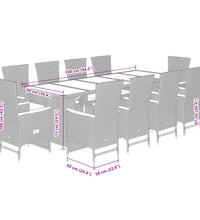 11-tlg. Garten-Essgruppe mit Kissen Grau Poly Rattan