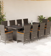 11-tlg. Garten-Essgruppe mit Kissen Grau Poly Rattan