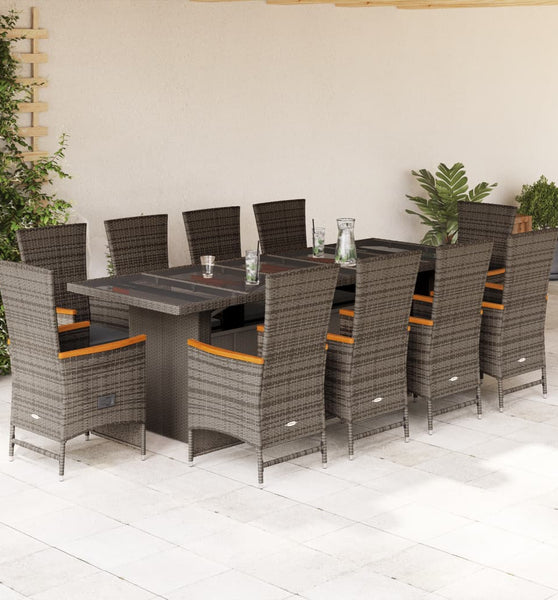 11-tlg. Garten-Essgruppe mit Kissen Grau Poly Rattan