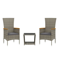 3-tlg. Garten-Essgruppe mit Kissen Grau Poly Rattan