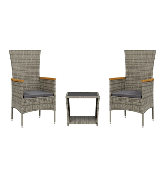 3-tlg. Garten-Essgruppe mit Kissen Grau Poly Rattan