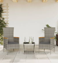 3-tlg. Garten-Essgruppe mit Kissen Grau Poly Rattan