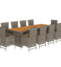 11-tlg. Garten-Essgruppe mit Kissen Grau Poly Rattan
