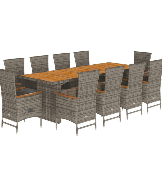 11-tlg. Garten-Essgruppe mit Kissen Grau Poly Rattan