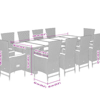 11-tlg. Garten-Essgruppe mit Kissen Grau Poly Rattan