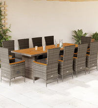 11-tlg. Garten-Essgruppe mit Kissen Grau Poly Rattan