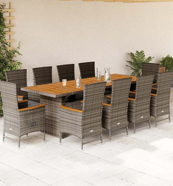 11-tlg. Garten-Essgruppe mit Kissen Grau Poly Rattan