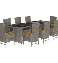9-tlg. Garten-Essgruppe mit Kissen Grau Poly Rattan