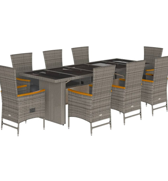 9-tlg. Garten-Essgruppe mit Kissen Grau Poly Rattan