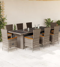 9-tlg. Garten-Essgruppe mit Kissen Grau Poly Rattan