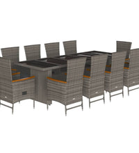 11-tlg. Garten-Essgruppe mit Kissen Grau Poly Rattan