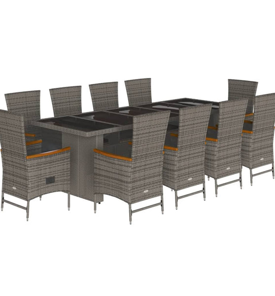 11-tlg. Garten-Essgruppe mit Kissen Grau Poly Rattan
