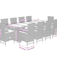 11-tlg. Garten-Essgruppe mit Kissen Grau Poly Rattan