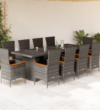 11-tlg. Garten-Essgruppe mit Kissen Grau Poly Rattan