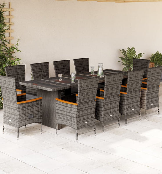 11-tlg. Garten-Essgruppe mit Kissen Grau Poly Rattan
