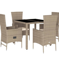 5-tlg. Garten-Essgruppe mit Kissen Beige Poly Rattan