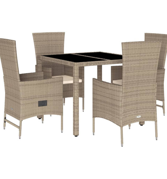 5-tlg. Garten-Essgruppe mit Kissen Beige Poly Rattan