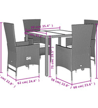 5-tlg. Garten-Essgruppe mit Kissen Beige Poly Rattan
