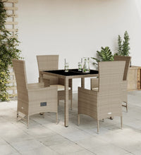 5-tlg. Garten-Essgruppe mit Kissen Beige Poly Rattan