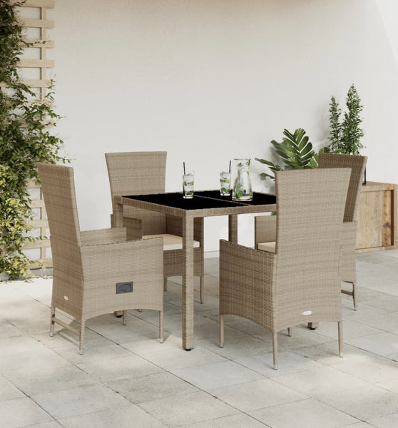 5-tlg. Garten-Essgruppe mit Kissen Beige Poly Rattan