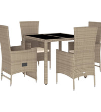 5-tlg. Garten-Essgruppe mit Kissen Beige Poly Rattan