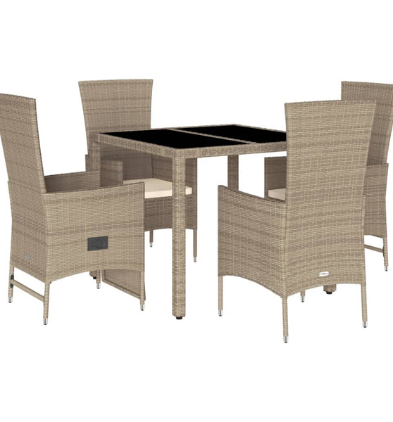 5-tlg. Garten-Essgruppe mit Kissen Beige Poly Rattan