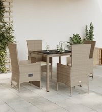 5-tlg. Garten-Essgruppe mit Kissen Beige Poly Rattan