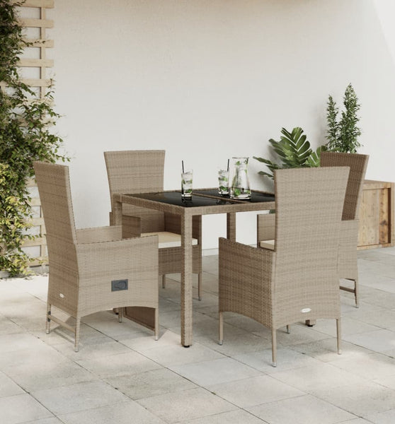 5-tlg. Garten-Essgruppe mit Kissen Beige Poly Rattan