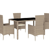 5-tlg. Garten-Essgruppe mit Kissen Beige Poly Rattan
