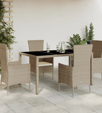 5-tlg. Garten-Essgruppe mit Kissen Beige Poly Rattan