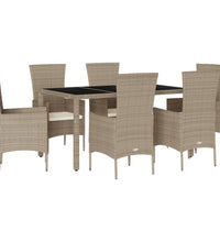 7-tlg. Garten-Essgruppe mit Kissen Beige Poly Rattan
