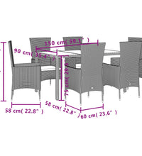 7-tlg. Garten-Essgruppe mit Kissen Beige Poly Rattan