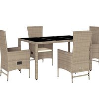 5-tlg. Garten-Essgruppe mit Kissen Beige Poly Rattan