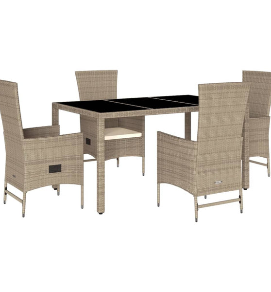 5-tlg. Garten-Essgruppe mit Kissen Beige Poly Rattan